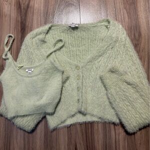 Garage Green Cardigan Sweater Cozy Knit